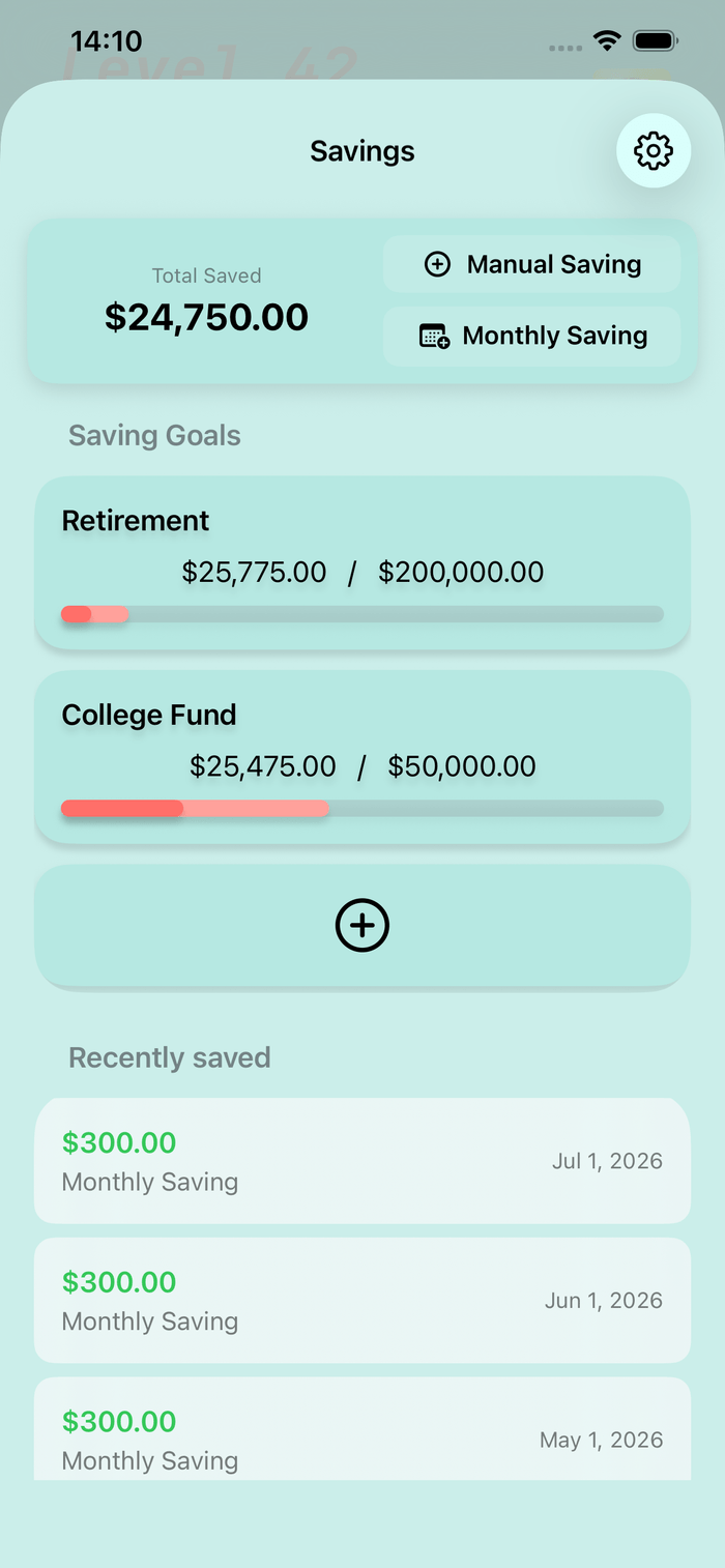 Misma savings goals with automatic monthly saving